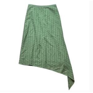 Tibi Green Eyelet Lace MIDI Skirt Sz 4